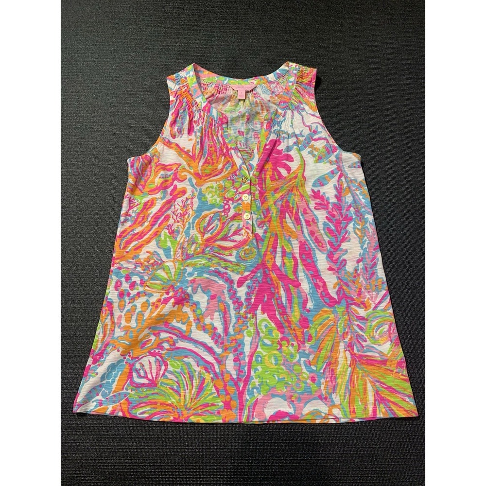 Lilly Pulitzer Women's Small Essie Top Scuba to Cuba‎ Vibrant Print Tank Blouse